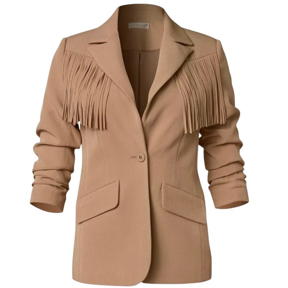 VENUS Tan Fringe Blazer Jacket